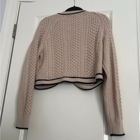 J Crew Cropped Cable-Knit Sweater Lady Jacket Size Large Beige Tan Academia - Picture 7 of 7